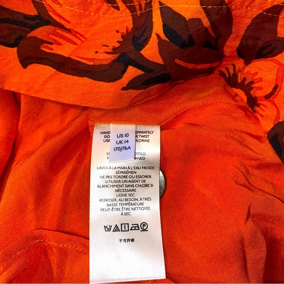 Anthropologie Orange Floral Hankerchief Button Front Midi Skirt w/Pockets - Picture 9 of 10